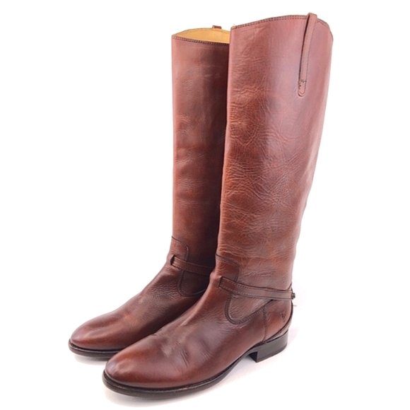 FRYE Lindsay Plate Crisscross Distressed Tall Pull-On Riding Boots EUC - Picture 12 of 13